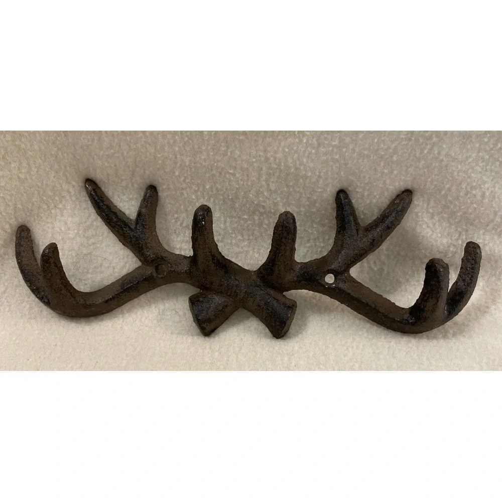Cast Iron Deer Antler Wall Hook Rack Key Towel Coat Hanger Cabin Decor Brown 10